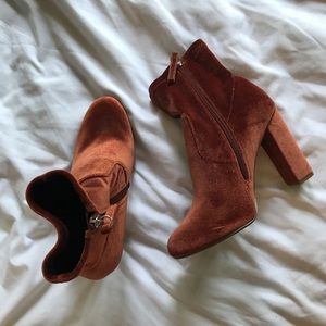 burnt orange Steve Madden velvet booties